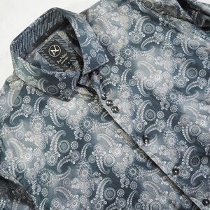 Au Noir Sz 5 Men's Long Sleeve Paisley Shirt - Gray 100% Cotton